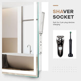 Dripex Bathroom Mirror with LED Lights-Clock+shaver Socket+dimmable+3 Colors+anti-fog