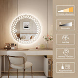 Dripex Round LED Mirror Bathroom,Mesh Pattern，Anti-fog,3 Lighting Modes, Series C