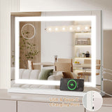 Dripex Hollywood Vanity Mirror with Light, 58 x 48 cm LED Makeup Mirror Light Up Vanity Mirror with 3 Colors Dimmable Strip Light, USB and Type-C Port, Tabletop or Wall-Mounted,