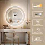 Dripex Round LED Mirror Bathroom,Mesh Pattern，Anti-fog,3 Lighting Modes, Series A