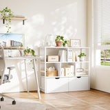 Dripex 4 Tier Bookcase with 2 Movable Drawers，Wooden Floor Standing Book Shelf with Steel Frame, Black Storage Display Shelf for Living Room, Bedroom or Office