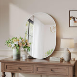Dripex 50 x 70cm Oval Mirror, Wall Mounted Bathroom Mirror, Horizontal or Vertical Hanging Wall Mirror for Living Room, Bedroom, Entryway