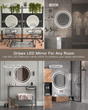 Dripex Round Bathroom Mirror with LED Light,Anti-fog, 3-Color Dimmable LED Light, IP44