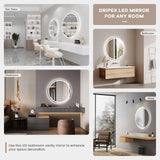 Dripex Bluetooth Round LED Mirror Bathroom,Anti-fog,3 Lighting Modes