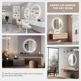 Dripex Round LED Mirror Bathroom,Clock & Temperature Display，Anti-fog,3 Lighting Modes (Copy)