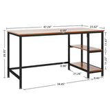 Home Office Desk with 2 Shelves 47.2 inch Office Desk with Metal Legs Industrial Style Computer Desk Modern Steel Frame Wood Desk Compact Home Office Workstation Walnut