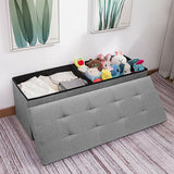 Dripex Large Foldable Storage Ottoman Box Footstool, Linen Fabric Seat Bench Footrest, With Fastening Divider, For Living Room Bedroom Hallway
