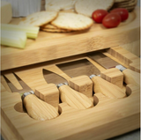 Cheese Board Set with 4 Cheese Knives and Slide Out Drawer