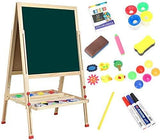 Dripex Kid’s Wooden Art Easel, Double-Sided Height Adjustable Painting Blackboard with Magnetic Accessories Chalk and Sponge for Toddlers and Kids