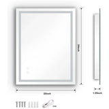 Dripex 28 x 20 Inch LED Bathroom Mirror, Anti-Fog Wall Mounted Makeup Mirror with 3 Color Lights, Waterproof Dimmable LED Vanity Mirror with Memory Function, Touch Button, Horizontal/Vertical