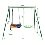 Outdoor Swing Set for Backyard,Yohood 440lbs Metal Swing Swingsets with Heavy Duty A Frame Swing Stand,1 Saucer Swing Seat,1 Belt Swing Seat for Kids Toddlers