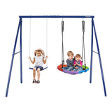 Outdoor Swing Set for Backyard,Yohood 440lbs Metal Swing Swingsets with Heavy Duty A Frame Swing Stand,1 Saucer Swing Seat,1 Belt Swing Seat for Kids Toddlers