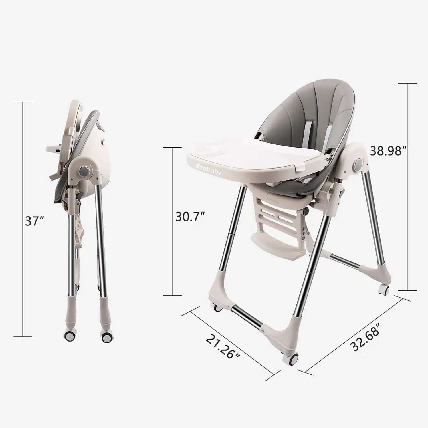 Yoleo Baby High Chair Booster Seat for Dining Table, Adjustable Height Travel Booster Seat with Tray, Grey