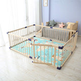 Wooden Baby Playpen, 8 Panels Large Play Fence for Toddlers, Kids Rectangle Activity Center Safety Play Yard with Lockable Door for Indoor and Outdoor