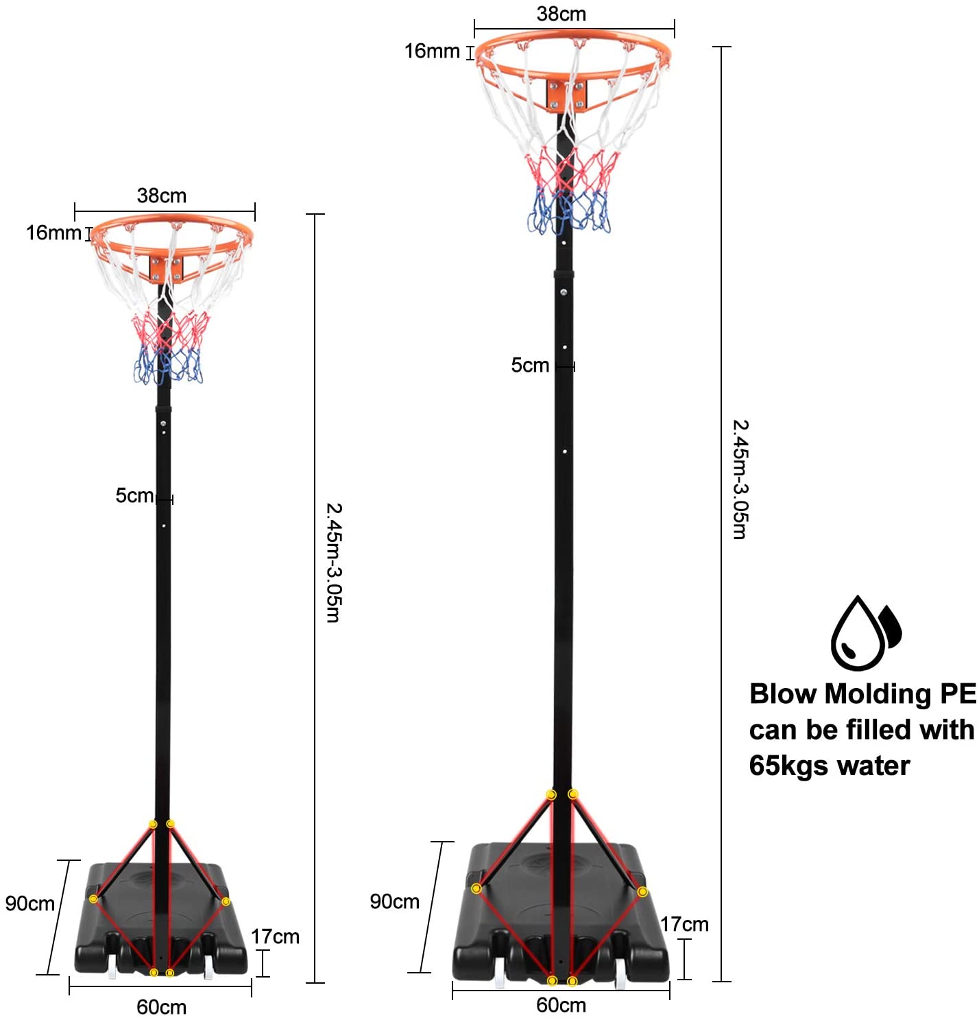 Basketball Hoop Stand System Portable 3.05M Height Adjustable Net Ring –  Kidz World