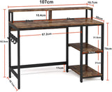 Dripex Computer Desk with Storage Shelves Monitor Stand Gaming Desk Study Writing Table for Home Office 107x 50x 92cm