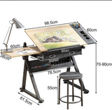 Dripex Adjustable Drawing Table Painting Desk with Tiltable Tabletop Architecture Design Work Station, Study, Drafting, Home Office Computer Desk (Including Stool)