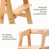 Wooden High Chair With Cushion for Toddlers, Adjustable Dining Feeding Chair with Removable Cushion for 1-12 Years Child, High Chair Grows with Kid with Steps for Kids Dining, Studying, Step Tool
