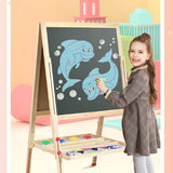 Dripex Kid’s Wooden Art Easel, Double-Sided Height Adjustable Painting Blackboard with Magnetic Accessories Chalk and Sponge for Toddlers and Kids