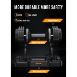 Adjustable Dumbbell Weights Sets for Home Gym, Reerooh 15lbs/25lbs/35lbs/45lbs/55lbs Single Dumbbell w/Anti-Slip Handle, One Hand to Adjust Weight, Dumbbells Set with Tray and Weight Plate for Workout