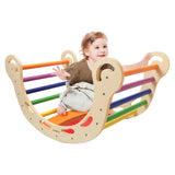YOLEO Kids Rocking Play 2-in-1 Arch Rocker Board Toy Wooden for Toddlers Children, Combination with Triangle Climber & Ramp