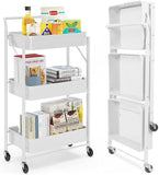Dripex Storage Trolley Cart, 3 Tier Foldable Multifunctional Storage Cart, Rolling Utility Cart with Lock Wheels for Office, Kitchen, Bedroom, Bathroom, Laundry Room, Dressers & Hotel