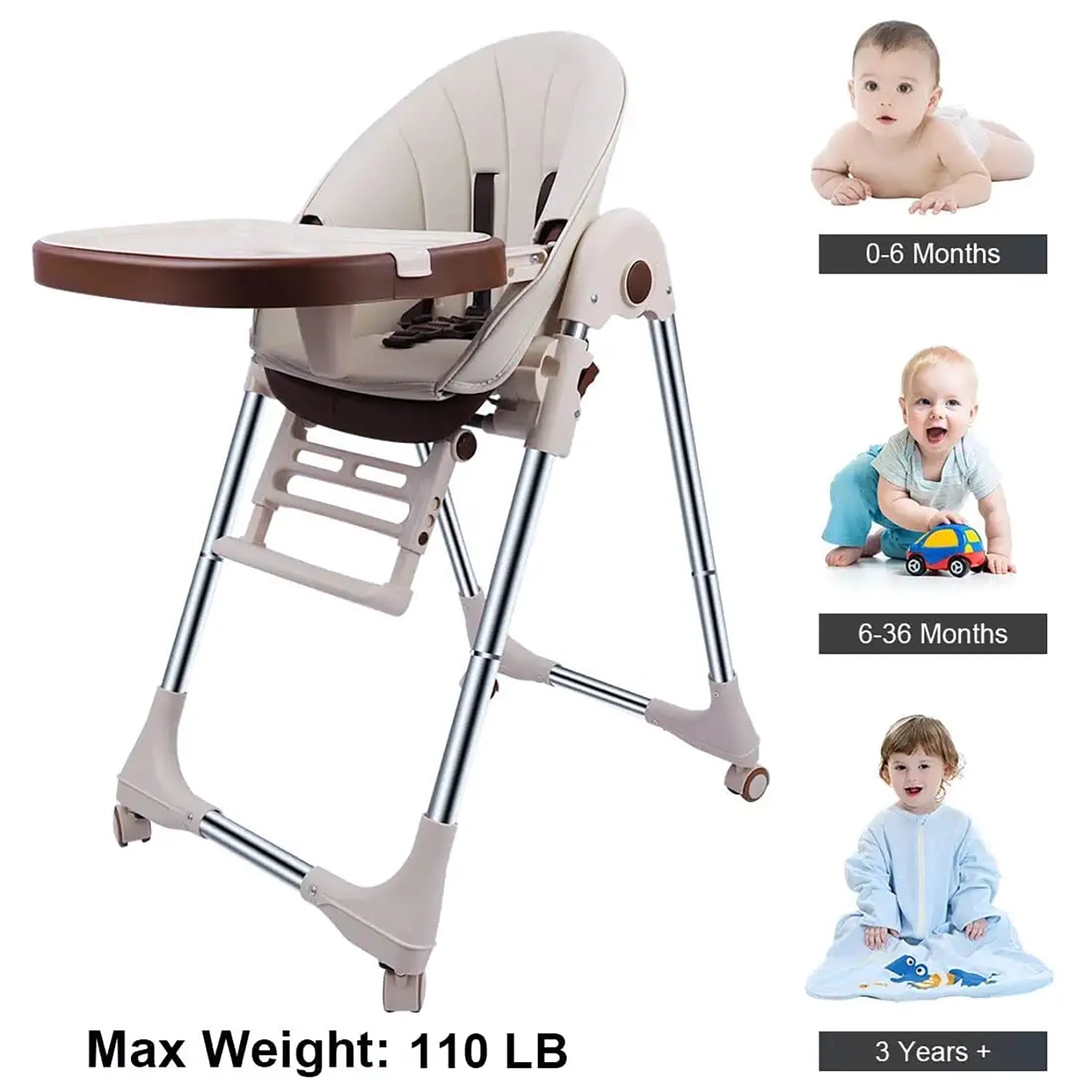 High chair with clearance wheels for babies