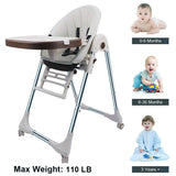 Baby High Chair for Toddlers Kids Feeding Height Convertible with Removable Tray, Multifunctional Portable Children Dining Reclining Chair Foldable with Wheels