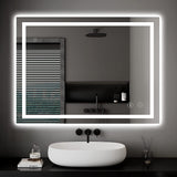 Dripex Bathroom Mirror with LED Lights, 500*700 MM Illuminated Backlit Wall Mounted Bathroom Mirrors Vanity Mirror Dimmable Switch 3 Colors and Demister Pad, Horizontal/Vertical