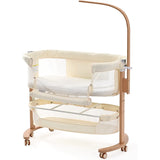 YOLEO Baby Bassinet Bedside Sleeper with Matrress and Mosquito Net Height Ajustable Bassinets with Wheels and Storage for Infant Baby up to 18 Months Baby Side Bed Beige