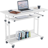 Dripex Rolling Desk - 31.5” Adjustable Computer Desk Home Office Computer Workstation Mobile Table Laptop Cart with Locking Wheels Keyboard Tray, Portable Small Standing Desk for Sofa Bed
