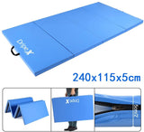 Dripex Folding Gymnastics Exercise Mat - 6FT/8FT Home Gym Mats with Carry Strap 5cm(2’’) Thick Foam Nonslip Soft PU Leather for Yoga/Tumbling/Camping/Pilates/Martial Arts Training/Floor Workout