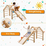 Dripex Pikler Triangle Climber with Ramp and More Than 10 Changing Play Method, Montessori X-Large Wooden Climbing Triangle Adjustable Angle with Thickened 2 Sides Slides for Toddlers Indoor Outdoor