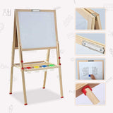 Dripex Kid’s Wooden Art Easel, Double-Sided Height Adjustable Painting Blackboard with Magnetic Accessories Chalk and Sponge for Toddlers and Kids