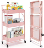 Dripex Storage Trolley Cart, 3 Tier Foldable Multifunctional Storage Cart, Rolling Utility Cart with Lock Wheels for Office, Kitchen, Bedroom, Bathroom, Laundry Room, Dressers & Hotel