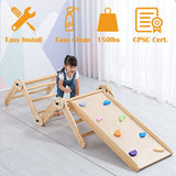 Dripex Pikler Triangle Climber with Ramp and More Than 10 Changing Play Method, Montessori X-Large Wooden Climbing Triangle Adjustable Angle with Thickened 2 Sides Slides for Toddlers Indoor Outdoor