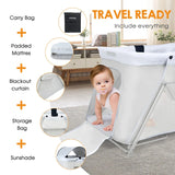 Portable Playard with Bassinet Insert for Babies Activity Indoor Outdoor Onasti Playpen with UPF Sunshade Folding Compact for Family Travel Beach Light Grey Themed