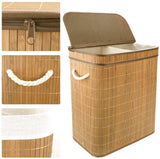 Vesgantti Laundry Basket 72L Bamboo Foldable Laundry Basket Clothes Sorter with Lid and Removable Washable Liners, Khaki with flip lid