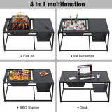 TOTEBOX Extra Large 39in Fire Pits for Outside,Portable Metal Fire Pit Table Wood Burning for BBQ Camping，4 in 1 Multifunctional Outdoor Fireplaces with Waterproof Cover for Patio Backyard Garden