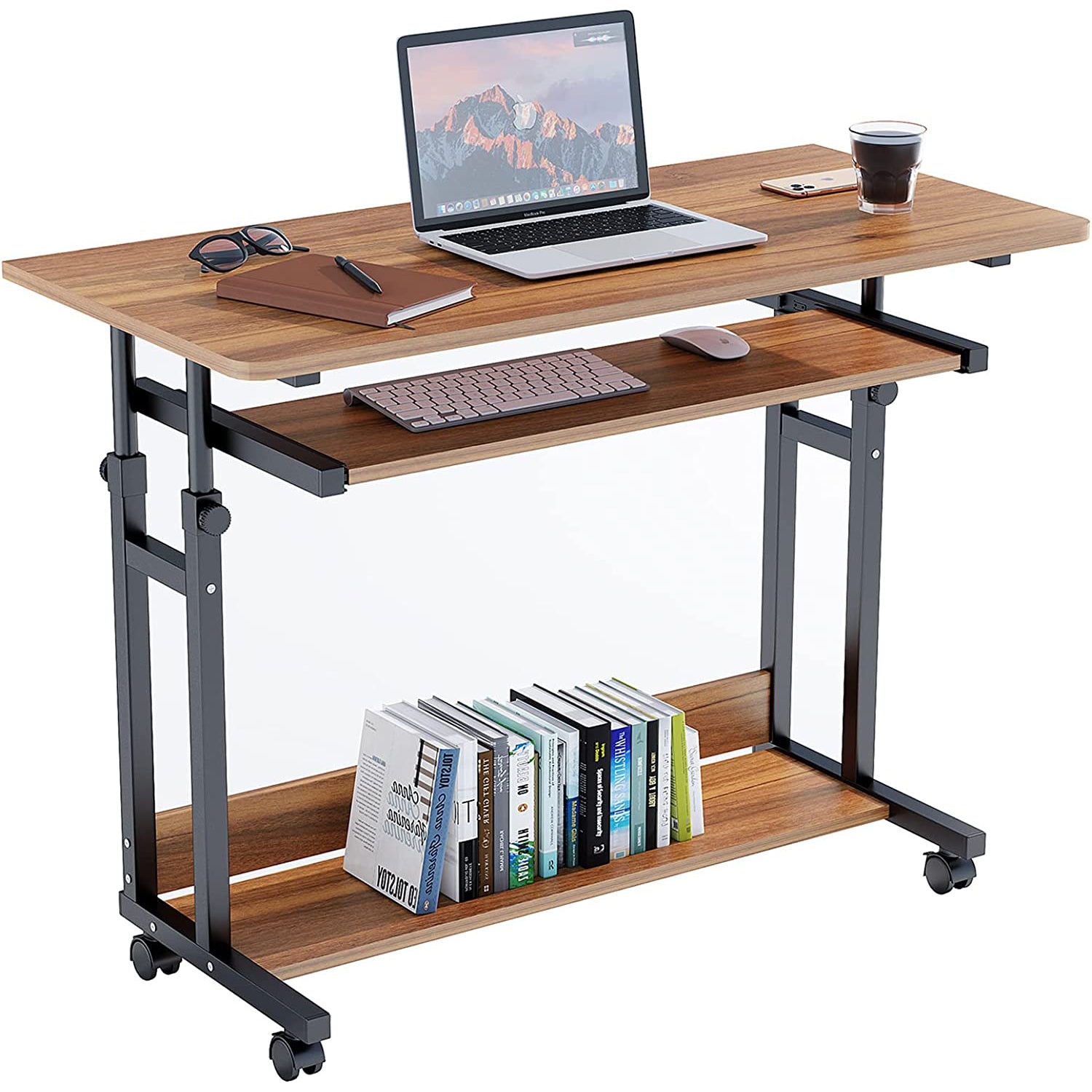 Tribesigns Portable Desk for Sofa and Bed, Height Adjustable Laptop Table  Small Standing Desk Rolling Computer Cart with Keyboard Tray on Wheels for