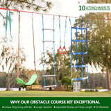 Ninja Warrior Obstacle Course for Kids - 2X50FT/2X65FT Double Ninja Slackline with Most Complete Accessories for Kids, Swing, Trapeze Swing, Rope Ladder, Obstacle Net Plus 1.2M Arm Trainer