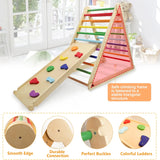 YOLEO Pikler Triangle Ramp Toddler, 3 in 1 Foldable Climbing Triangle with Thicker Ramp for Climb and Slide, Wooden Climber Set, Sturdy Montessori Toddler Climbing Toys Outdoor Indoor, Rainbow