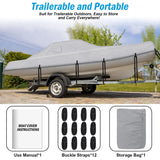 Rockvale Boat Cover, Heavy Duty 600D Trailerable Waterproof Boat Canvas, Universal Marine Grade Outboard Boat Shade for Bass Boat, Tri-Hull, V-Hull, Ski, Fishing Runabout Boat