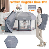 Baby Playpen Foldable Indoor & Outdoor, Onasti Play Yard with Children's Soft Mat, Compact Fence Packable Dome UV Protection, Suitable for Travel / Beach / Picnic Activity Center (Hexagon)