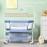 YOLEO Bedside Bassinet Baby Bassinets Bedside Sleeper with Matrress Mosquito Net Bedside Cosleeper with Lockable Wheels Wooden Frame Bassinet with Storage for New Born Baby Girls Boys up to 15 KG