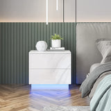YOLEO Bedside Table High Gloss Front with 2 Drawers Nightstand Bedroom Cabinet with Strip Lights for Bedroom Living Room (55x37x50cm)