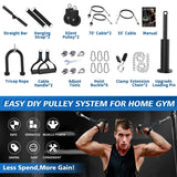 Concho Cable Pulley System Gym, Upgraded Weight Pulley System with 3 Detachable Handles, LAT and Lift Pulley Attachments for Biceps Curl, Triceps, Chest Workout - DIY Home Gym Fitness Equipment