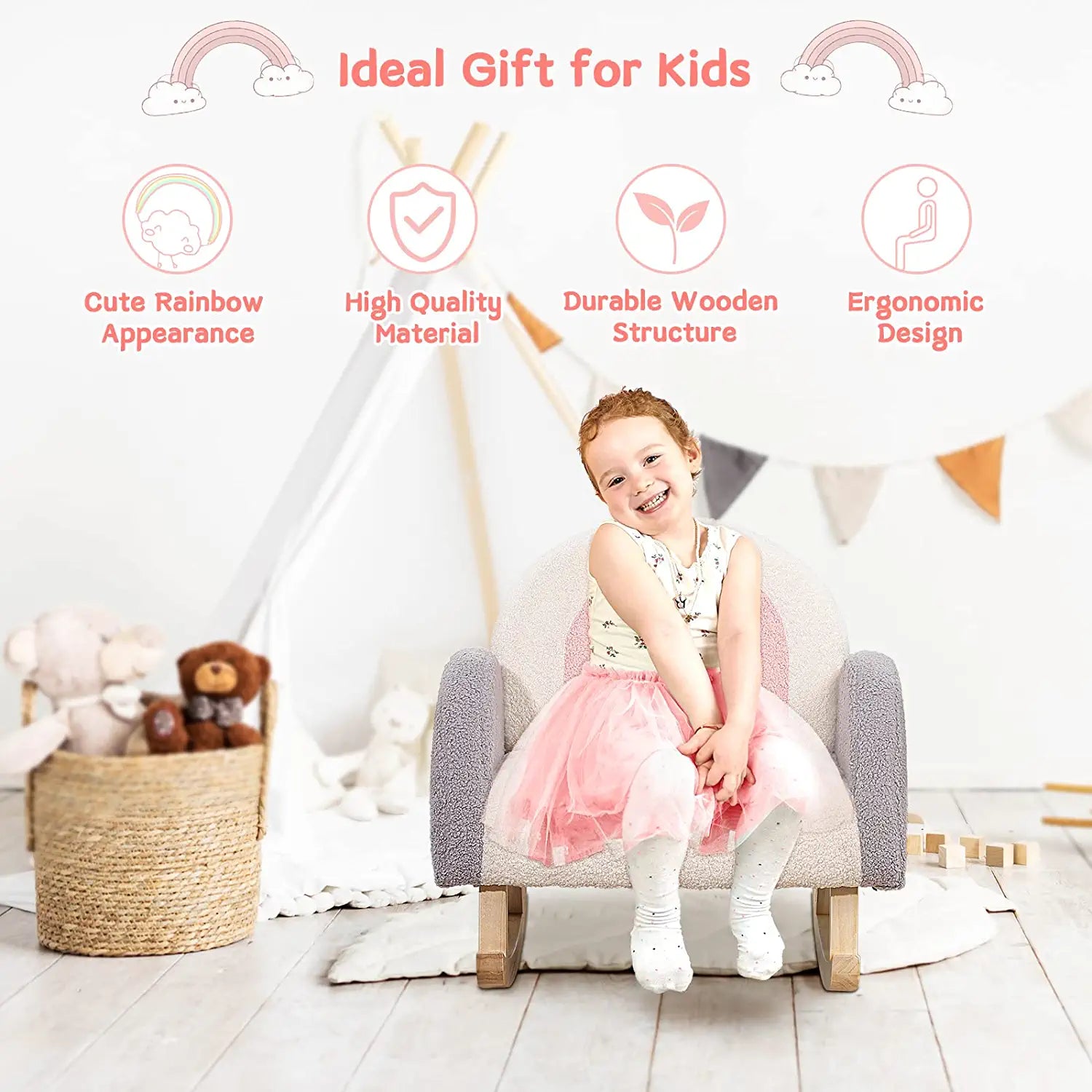 Dripex Childrens Rocking Chair Upholstered Child Rocker Kids