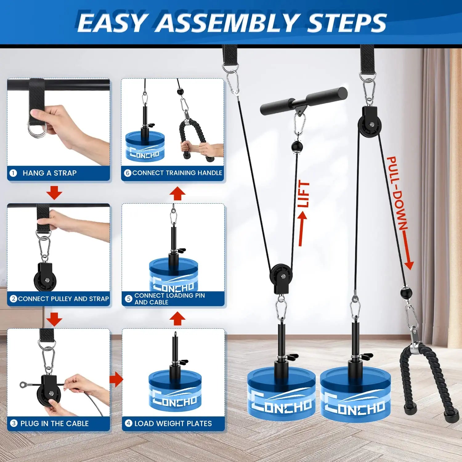 Concho Cable Pulley System Gym Upgraded Weight Pulley System with 3 D CounponYoleo