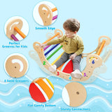 YOLEO Kids Rocking Play 2-in-1 Arch Rocker Board Toy Wooden for Toddlers Children, Combination with Triangle Climber & Ramp